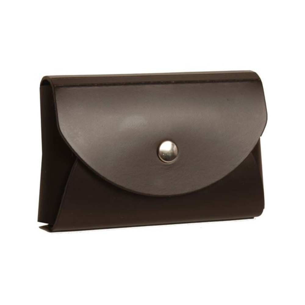 JAM Paper Leather Business Card Case, Round Flap, 2 1/4in x 3 1/2in x 3/4in, Dark Brown