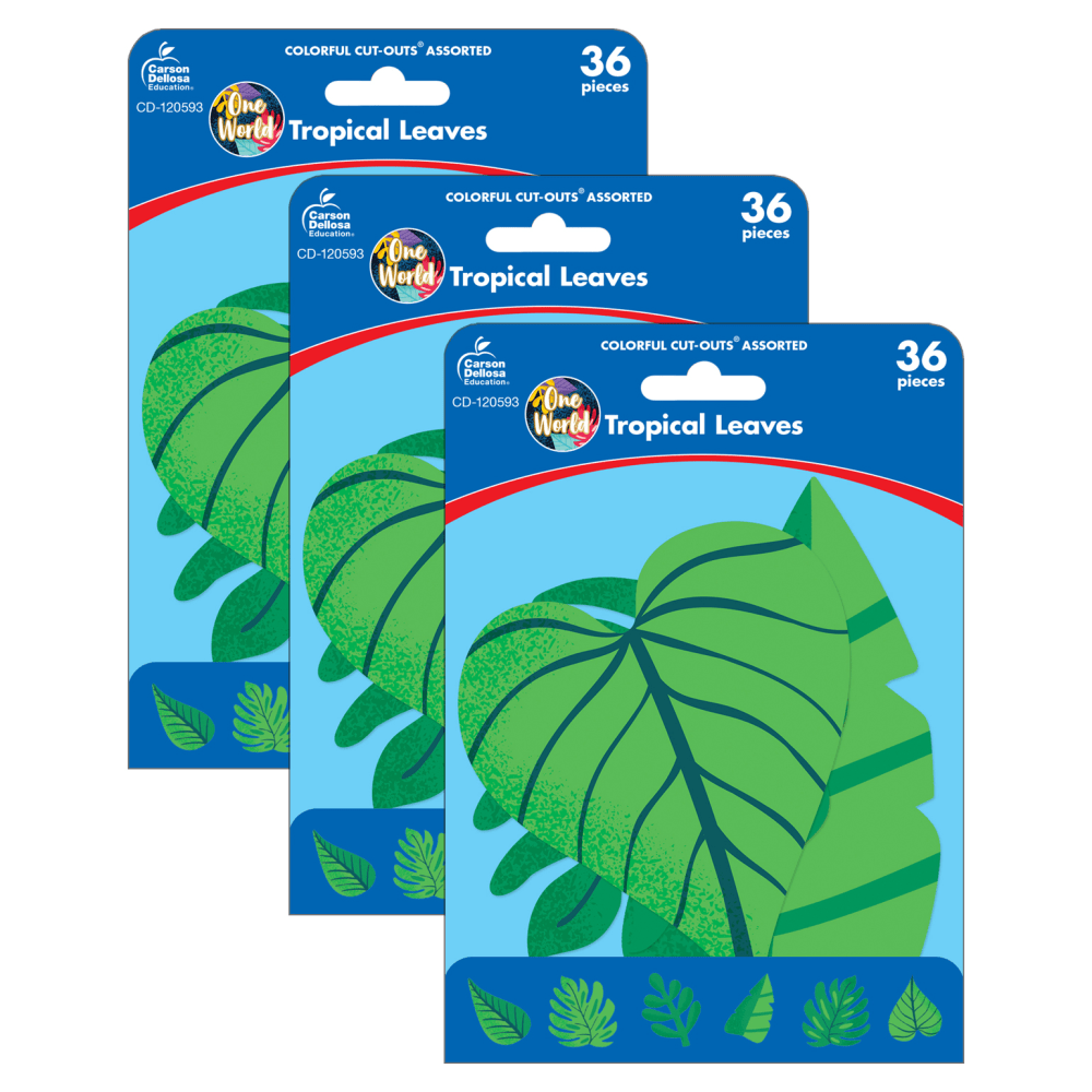 Carson Dellosa Education Cut-Outs, One World Tropical Leaves, 36 Cut-Outs Per Pack, Set Of 3 Packs