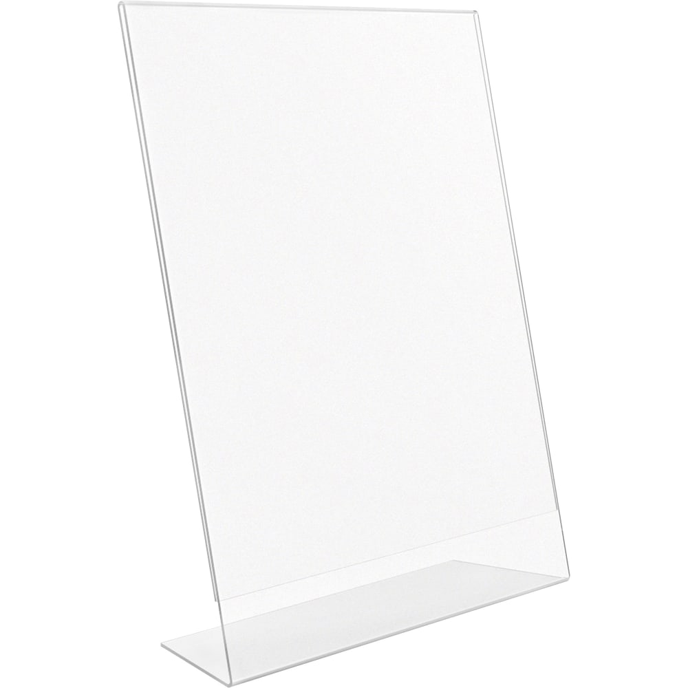 Lorell L-base Acrylic Slanted Sign Holder Stand, 8-1/2in x 11in, Clear, Pack Of 3
