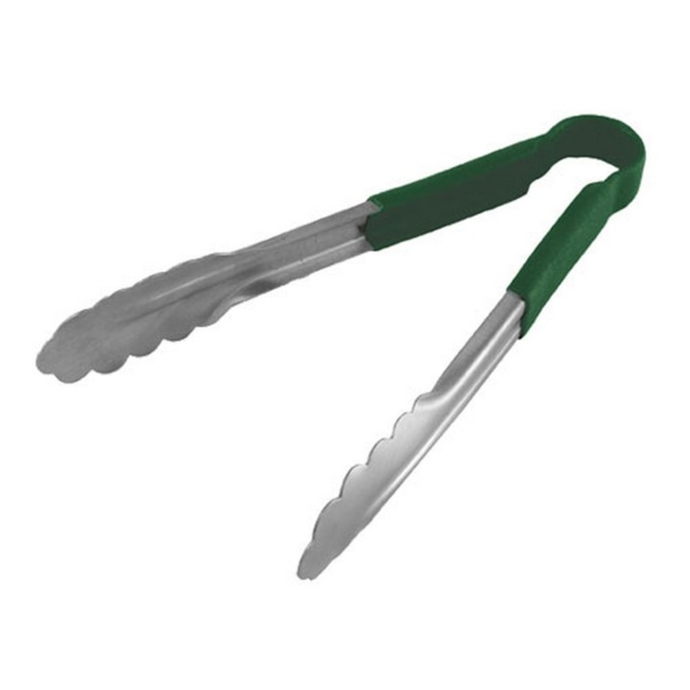 Winco Stainless-Steel Tongs, 9in, Green