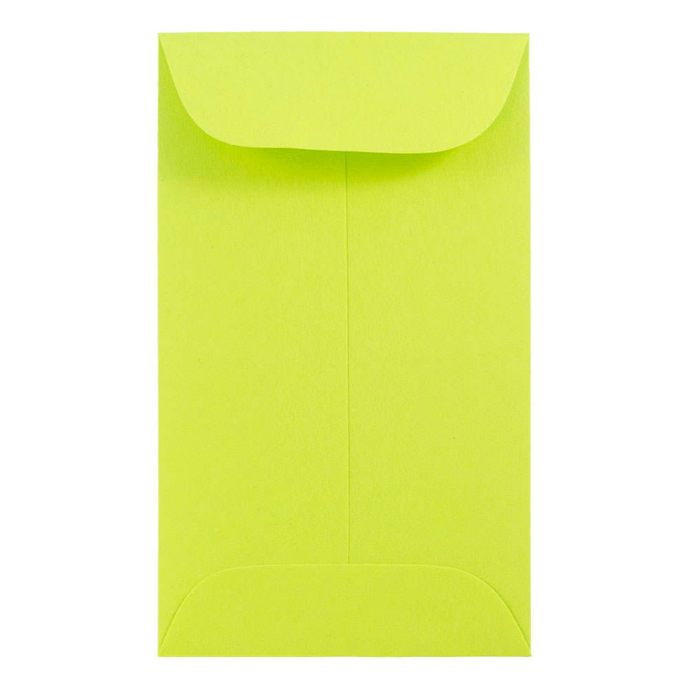 JAM Paper Coin Envelopes, #3, Gummed Seal, Lime Green, Pack Of 50 Envelopes