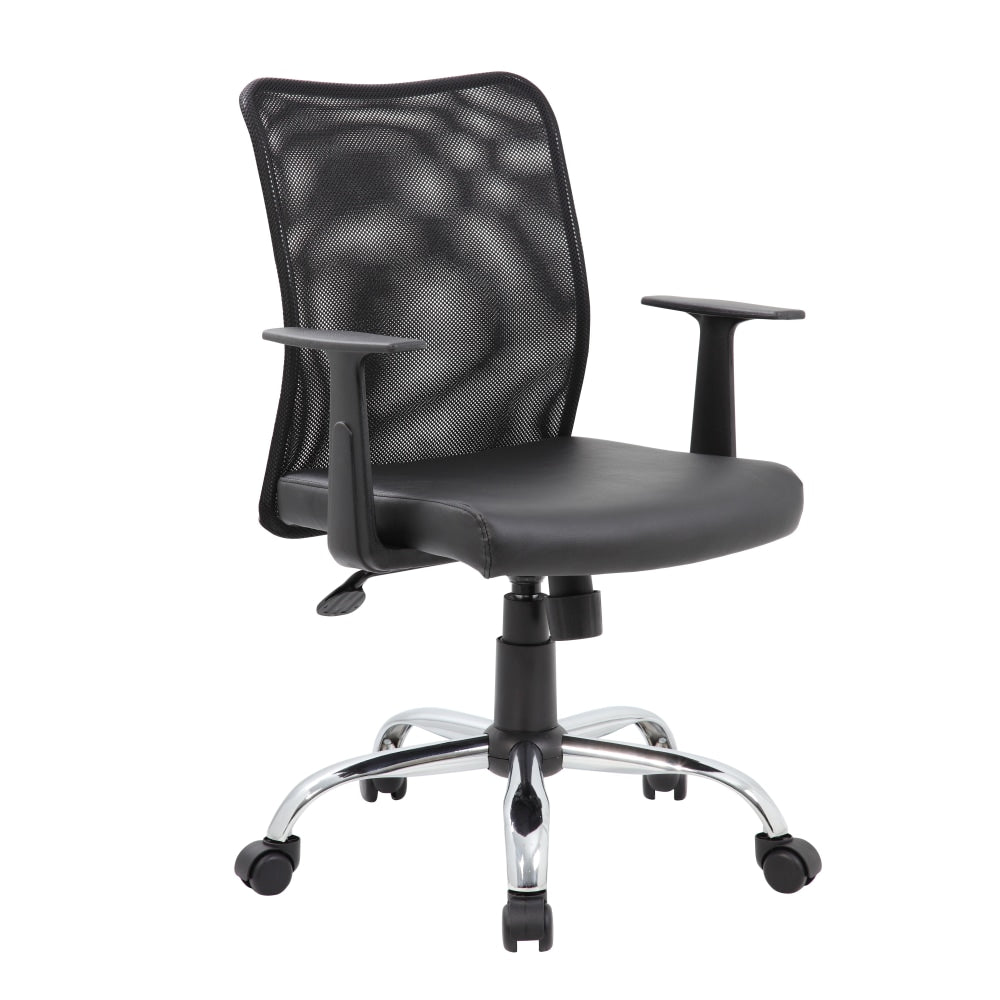 Boss Office Products Budget Vinyl Mid-Back Task Chair, With Arms, Black