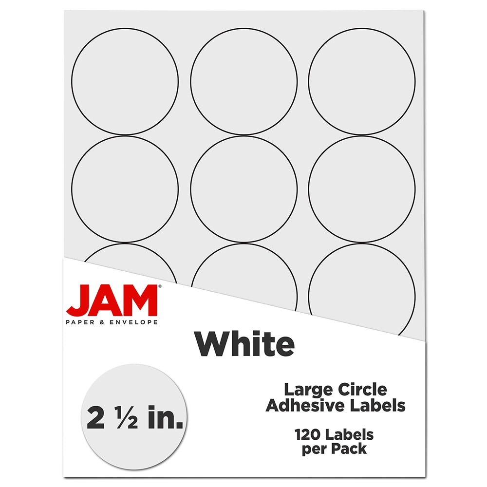 JAM Paper Circle Label Sticker Seals, 2 1/2in, White, Pack Of 120