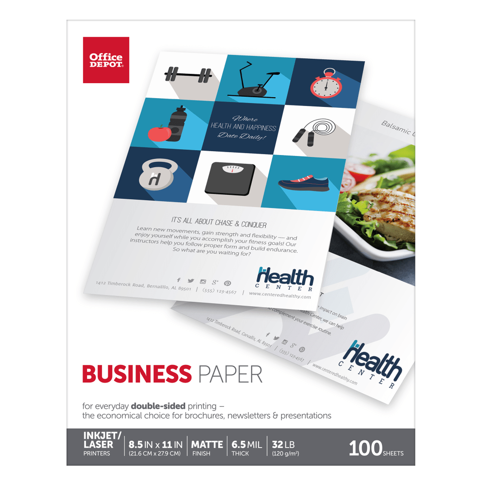 Office Depot Brand Business Paper, Matte, Letter Size, White, Pack Of 100 Sheets