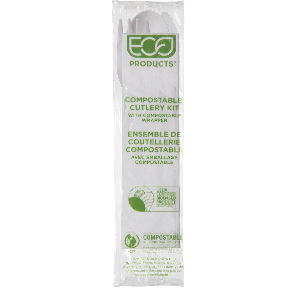 Eco-Products Plantware High-Heat PLA Cutlery Kits, 6in, White, Pack Of 250 Kits