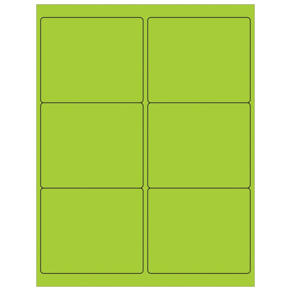 Tape Logic Permanent Labels, LL180GN, Rectangle, 4in x 3 3/8in, Fluorescent Green, Case Of 600