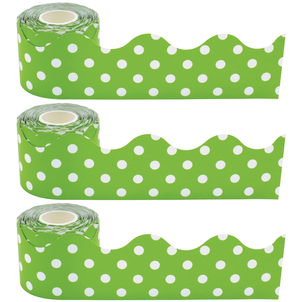 Teacher Created Resources Scalloped Border Trim, Lime Polka Dots, 50ft Per Roll, Pack Of 3 Rolls