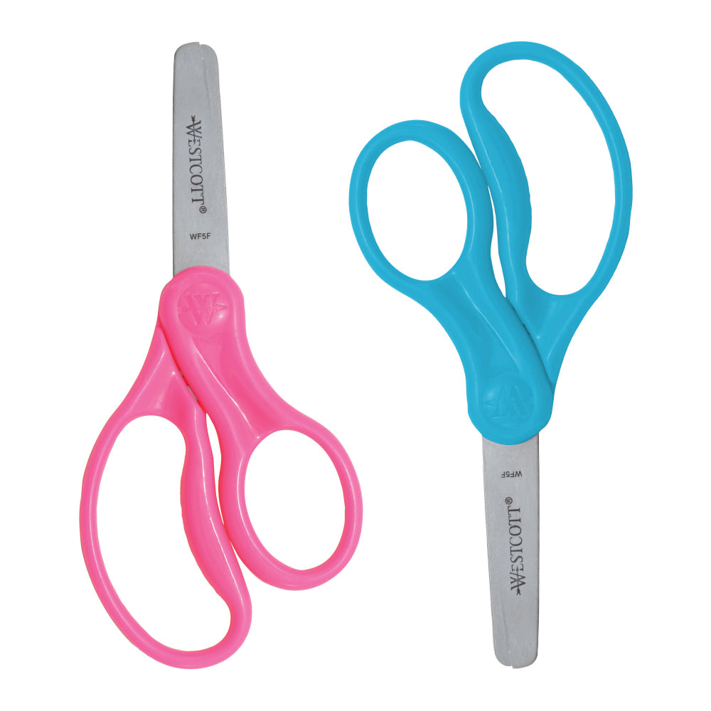 Westcott Hard Handle Kids Value Scissors, 5in, Blunt, Assorted Colors, Pack Of 2