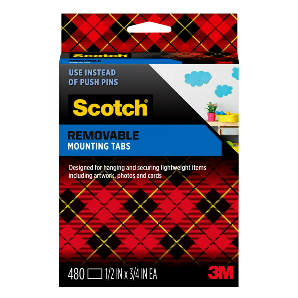 Scotch Wall Mounting Tabs, 1/2in x 3/4in, Pack Of 480