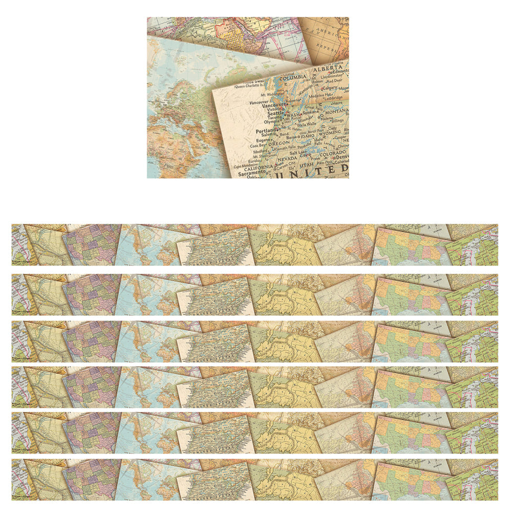 Teacher Created Resources Border Trim, Travel The Map, 35ft, Set Of 6 Packs
