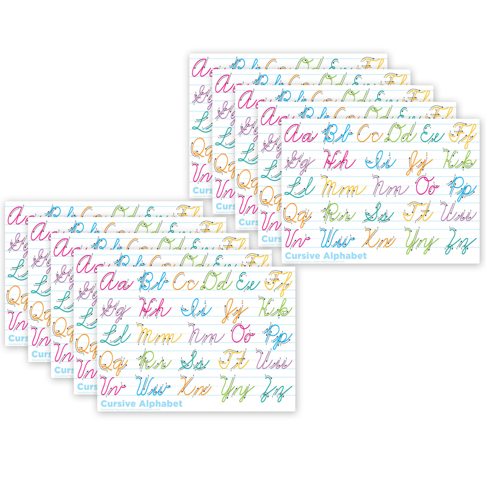 Ashley Productions Smart Poly PosterMat Pals Space Savers, 13in x 9-1/2in, Traditional Cursive, Pack Of 10 Pieces