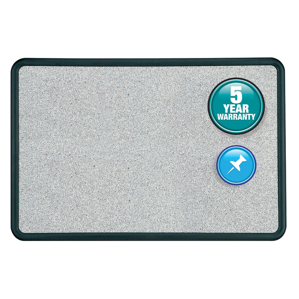 Quartet Contour Granite Colored Cork Board, 24in x 36in, Plastic Frame With Black Finish