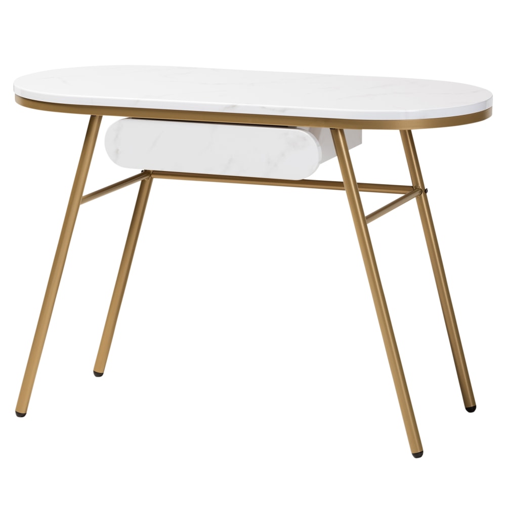 Baxton Studio Contemporary Faux Marble Console Table With Drawer, 27-1/4inH x 39-7/16inW x 17-3/4inD, Gold/White