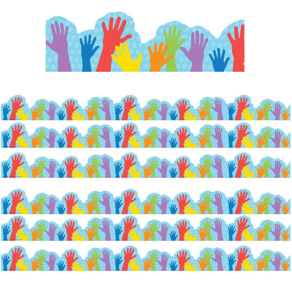 Eureka School Extra-Wide Deco Trim, A Teachable Town Hands, 37' Per Pack, Set Of 6 Packs