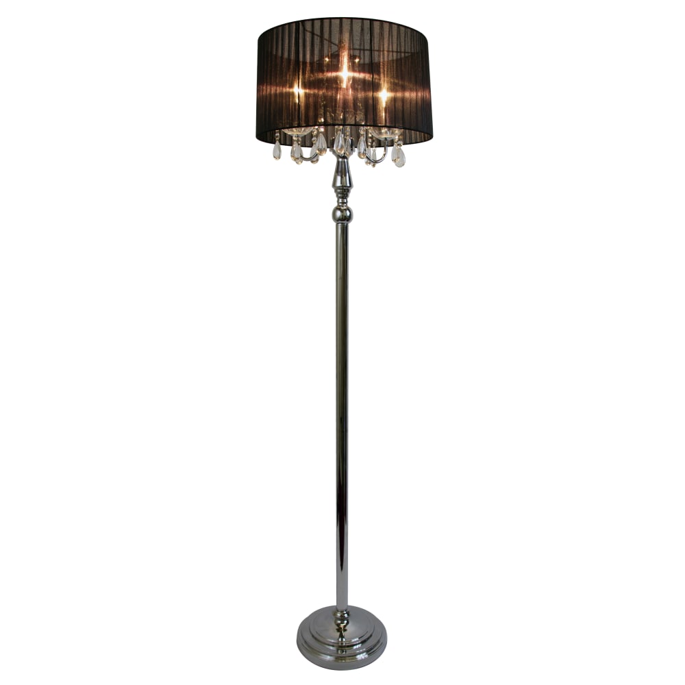 Elegant Designs Sheer Shade Floor Lamp, 61 1/2in, Black Shade/Chrome Base