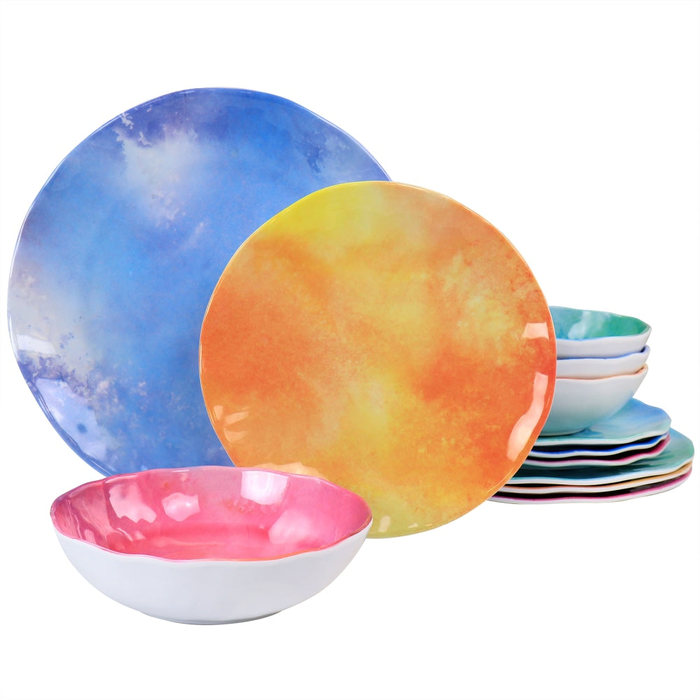 Spice By Tia Mowry Cinnamon Twist 12-Piece Melamine Dinnerware Set, Assorted Colors