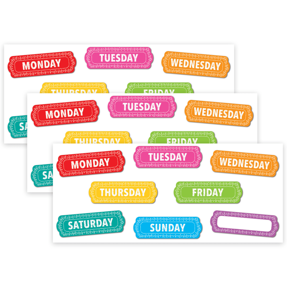 Ashley Productions Magnetic Die-Cut Timesavers & Labels, Days of the Week, Chalk Loops, 8 Pieces Per Pack, Set Of 3 Packs