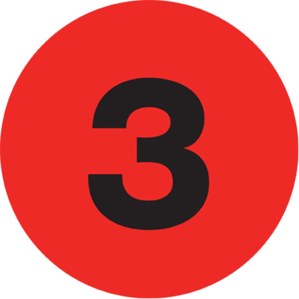 Tape Logic Fluorescent Red - "3in Number Labels 1in, DL6753, Roll of 500