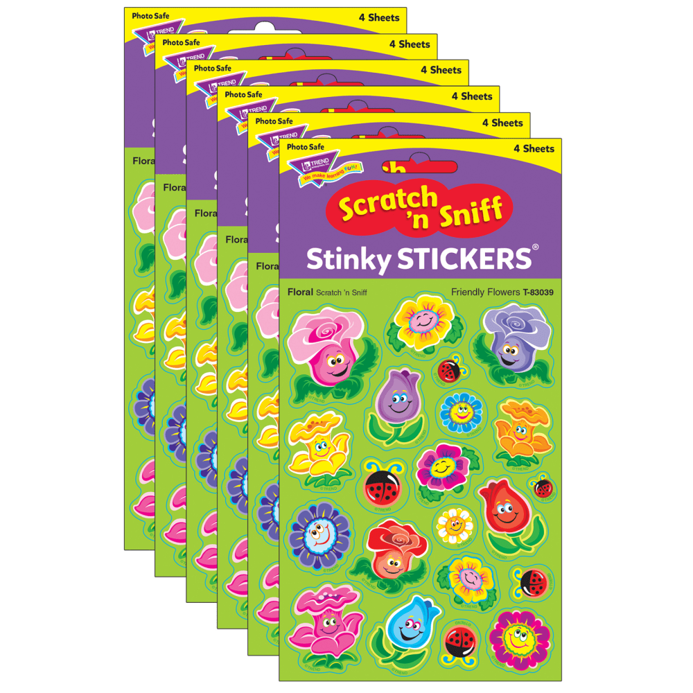 Trend Stinky Stickers, Friendly Flowers/Floral, 84 Stickers Per Pack, Set Of 6 Packs
