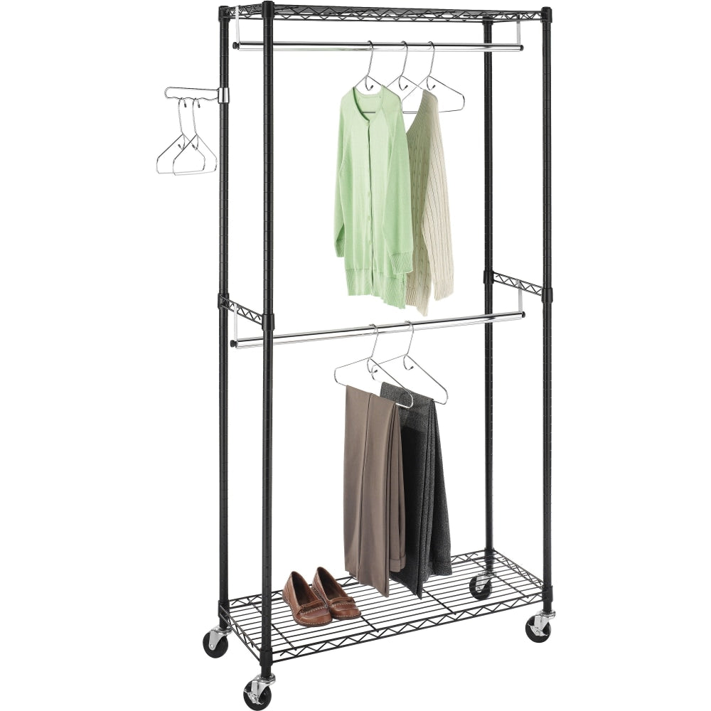 Whitmor Garment Rack - 76in Height x 38in Width x 16.3in Depth - Adjustable, Heavy Duty, Built-in Wheels - Epoxy - Black - Steel