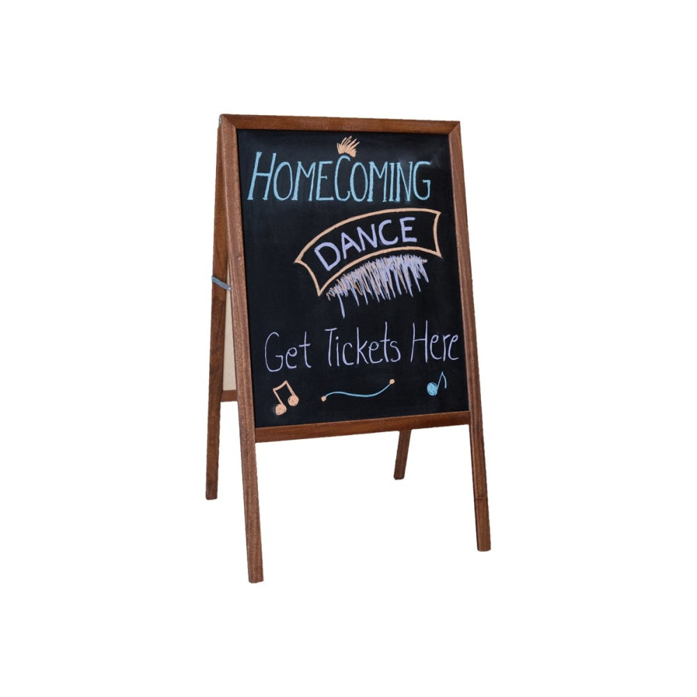 Flipside Stained Black Chalkboard Easel, 42in x 24in, Brown Wood Frame