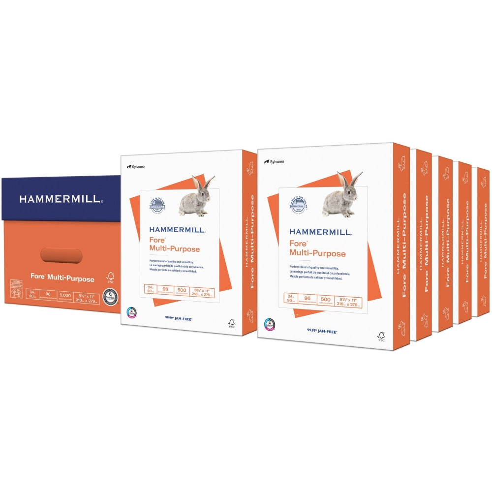 Hammermill Fore MP Multi-Use Printer & Copy Paper, White, Letter (8.5in x 11in), 24 Lb, 5000 Sheets Per Case, 96 Brightness, Case Of 10 Reams