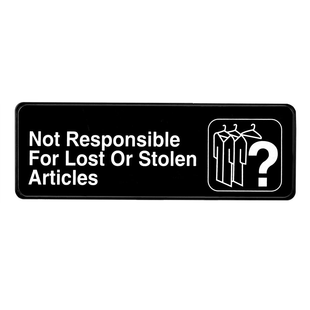 Alpine Not Responsible for Lost or Stolen Articles Signs, 3in x 9in, Black, Pack Of 15 Signs