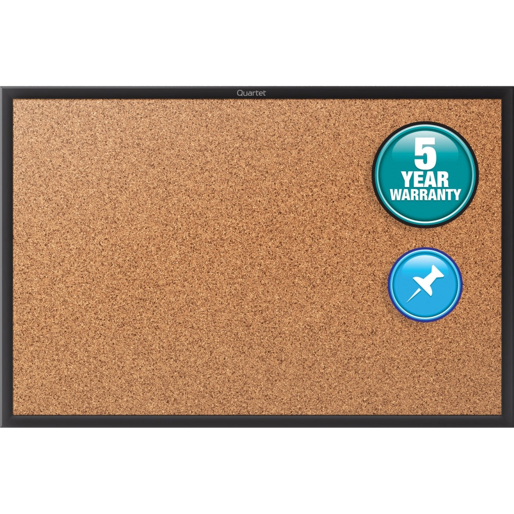 Quartet Classic Cork Bulletin Board, 24in x 36in, Aluminum Frame With Black Finish