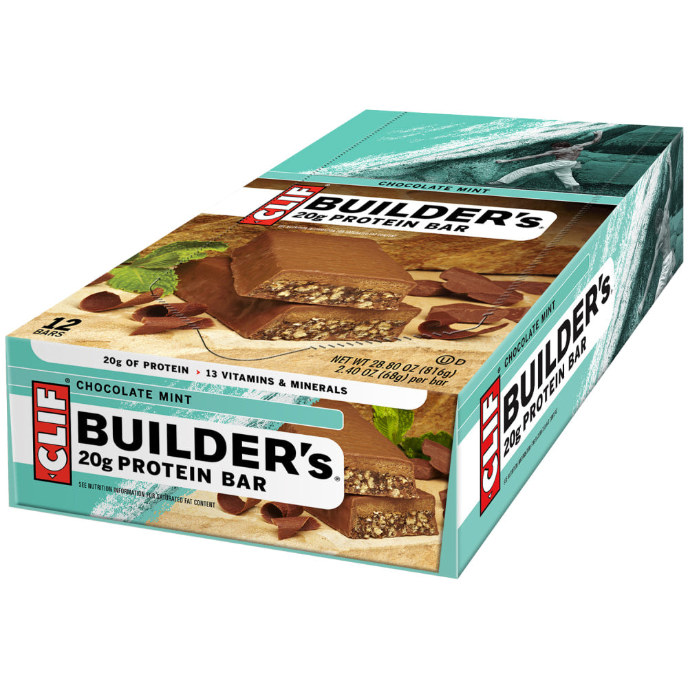 Clif Bar Builders Chocolate Mint Protein Bars, 2.4 Oz, Box Of 12 Bars