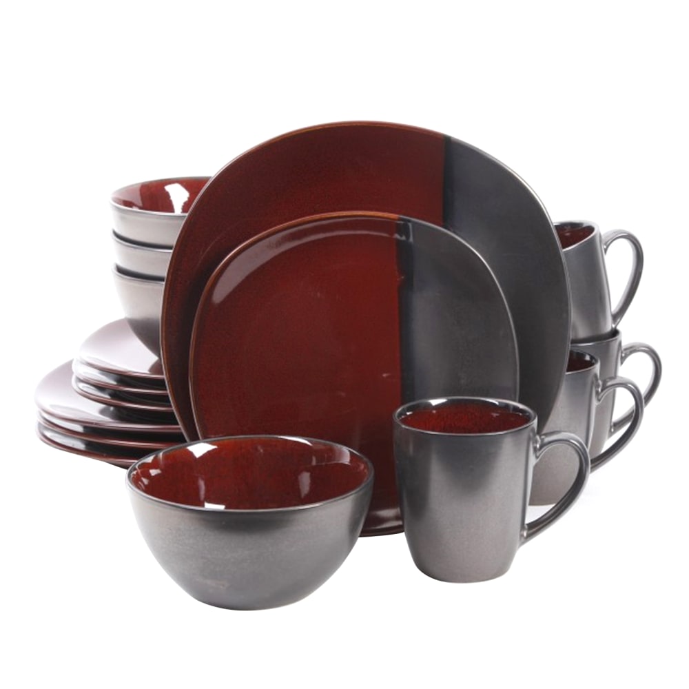 Gibson Volterra 16-Piece Square Dinnerware Set, Red