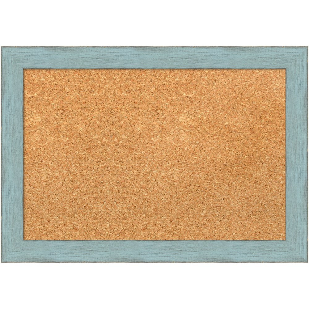 Amanti Art Cork Bulletin Board, 20in x 14in, Natural, Sky Blue Rustic Wood Frame