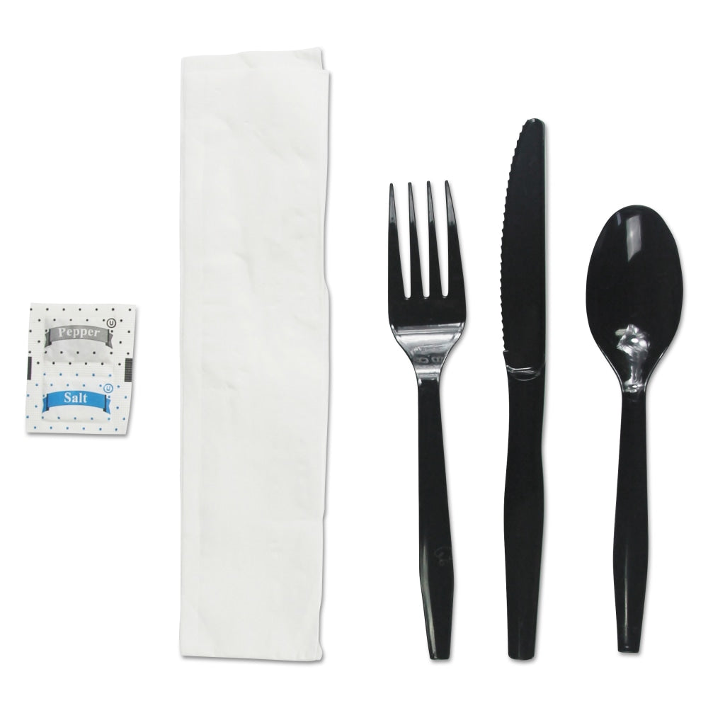 Boardwalk 6-Piece Cutlery Kits, Polystyrene, Black, Pack Of 250 Kits