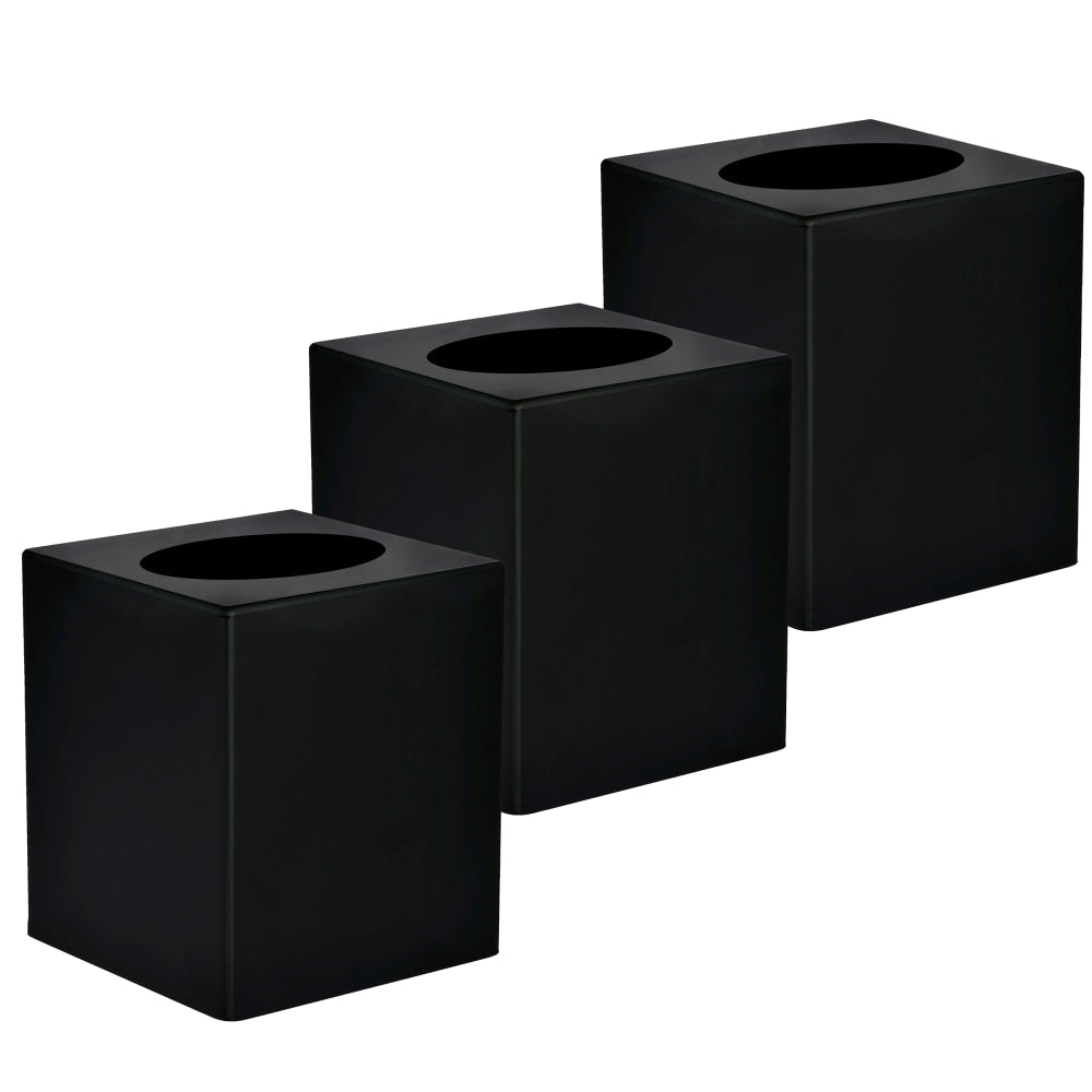 Alpine Acrylic Tissue Box Covers, 6-1/2in x 4-3/4in x 4-3/4in, Black, Pack Of 3 Covers