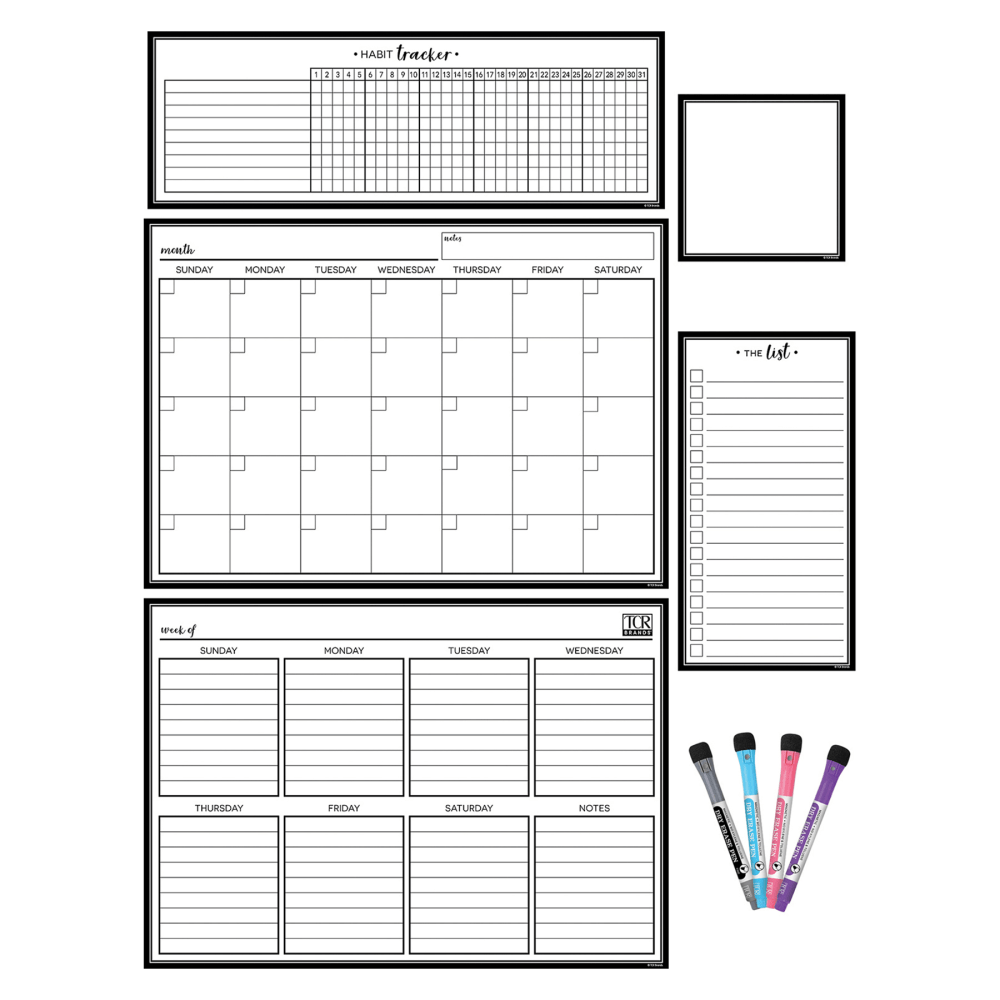 Teacher Created Resources Dry-Erase Magnetic 9-Piece Calendar Set, Black & White