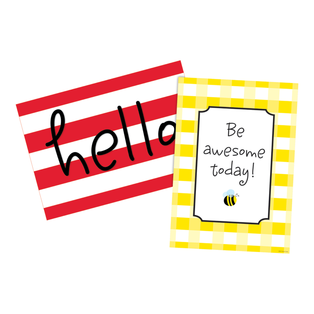 Barker Creek Hello! You are Awesome Poster Duet Set, Buffalo Plaid/Wide Stripes