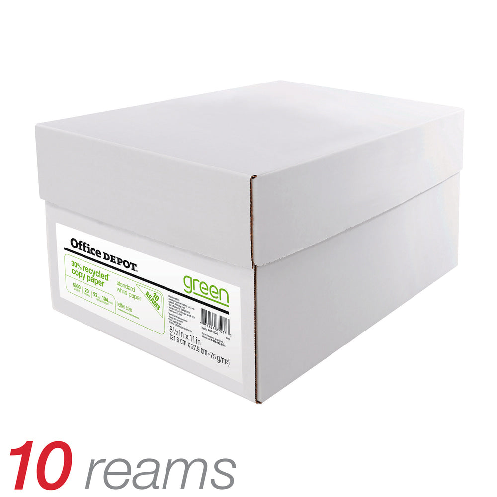 Office Depot EnviroCopy Copy Paper, White, Letter (8.5in x 11in), 5000 Sheets Per Case, 20 Lb, 30% Recycled, FSC Certified, 40519, Case Of 10 Reams