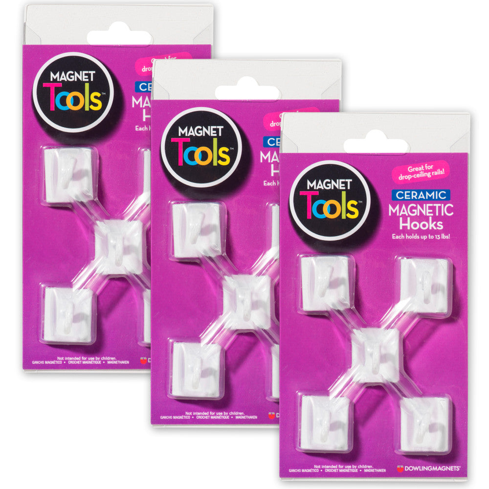 Dowling Magnets Ceramic Magnetic Hooks, 5 Per Pack, 3 Packs