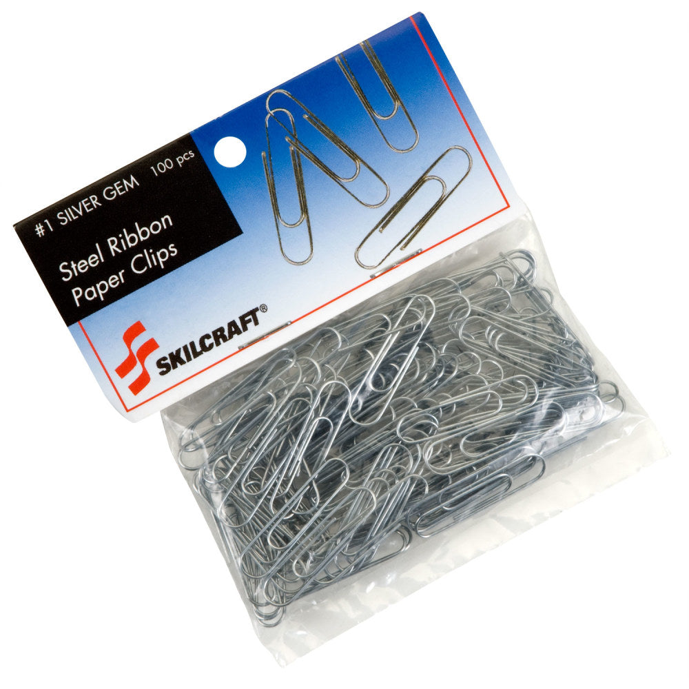 SKILCRAFT Paper Clips, Bag Of 100, 90% Recycled, Silver (AbilityOne 7510-01 467-6738)