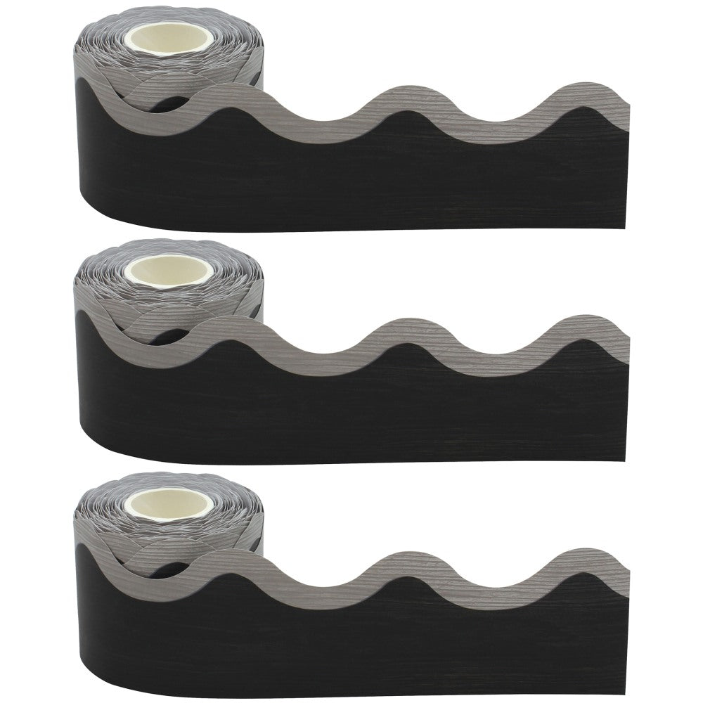 Teacher Created Resources Scalloped Border Trim, Modern Farmhouse Black/Gray, 50ft Per Roll, Pack Of 3 Rolls