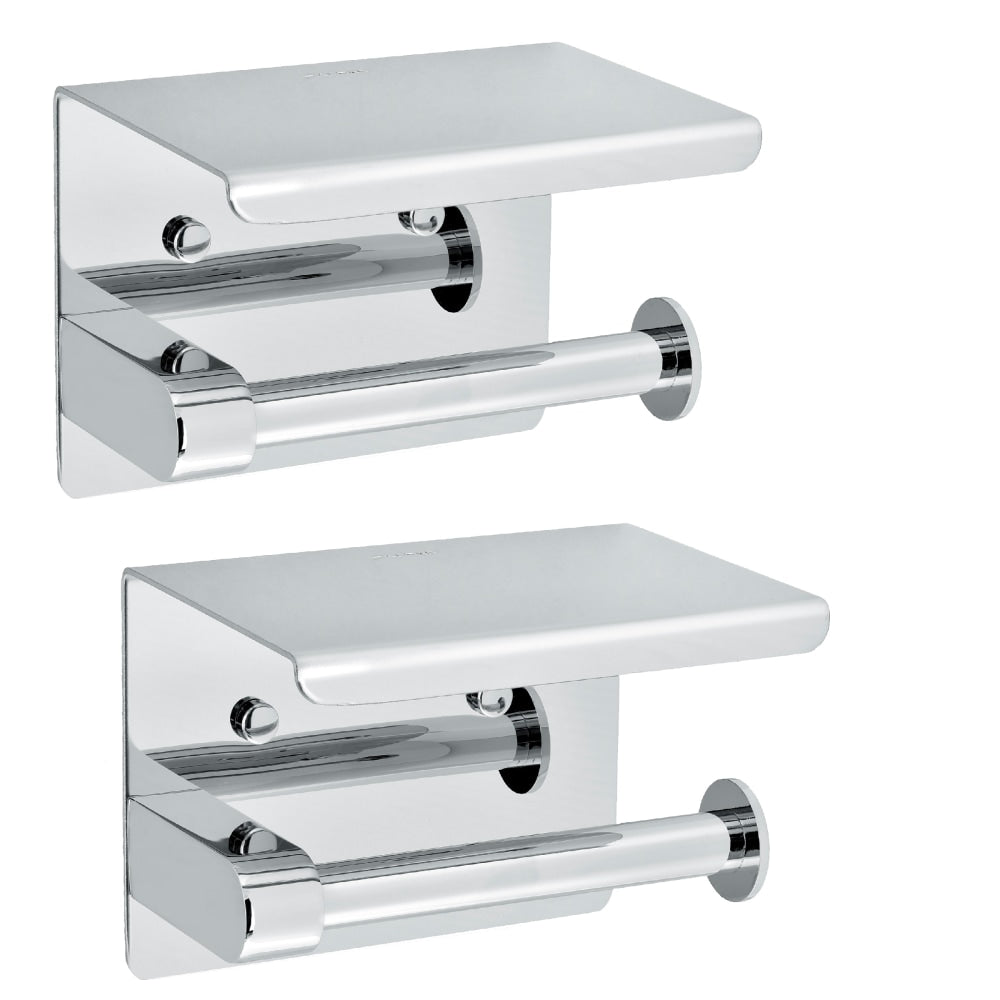 Alpine Single Toilet Paper Holders With Shelf Storage Racks, 3-15/16in x 5-1/2in x 3-13/16in, Chrome, Pack Of 2 Holders