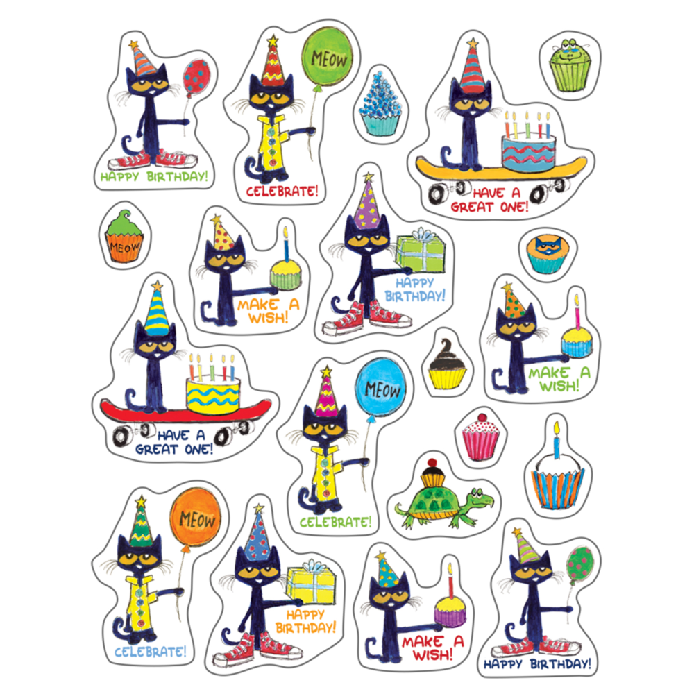 Teacher Created Resources Stickers, Pete the Cat Happy Birthday, 120 Stickers Per Pack, Set Of 12 Packs