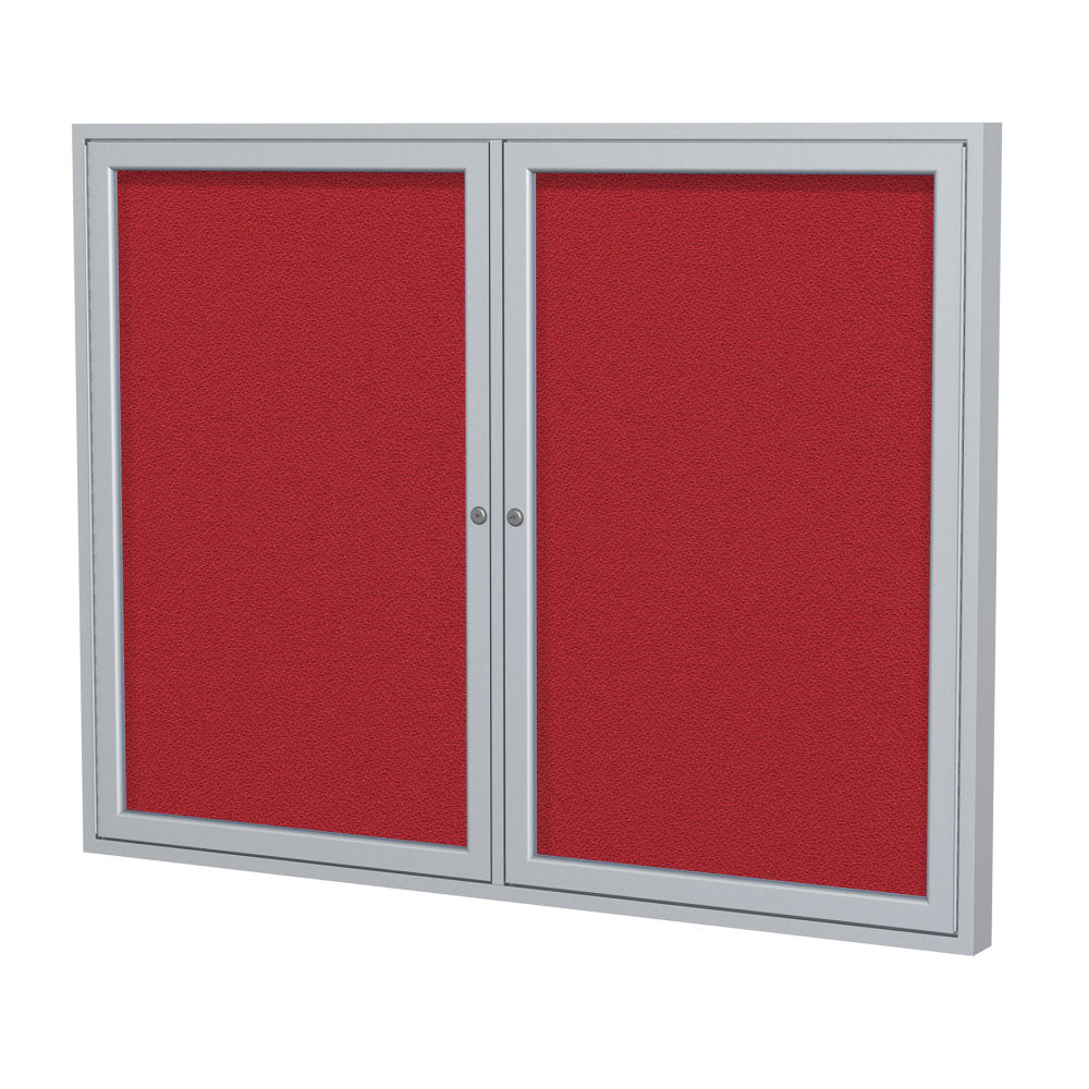 Ghent Traditional Enclosed 1-Door Fabric Bulletin Board, 24in x 18in, Red, Satin Aluminum Frame