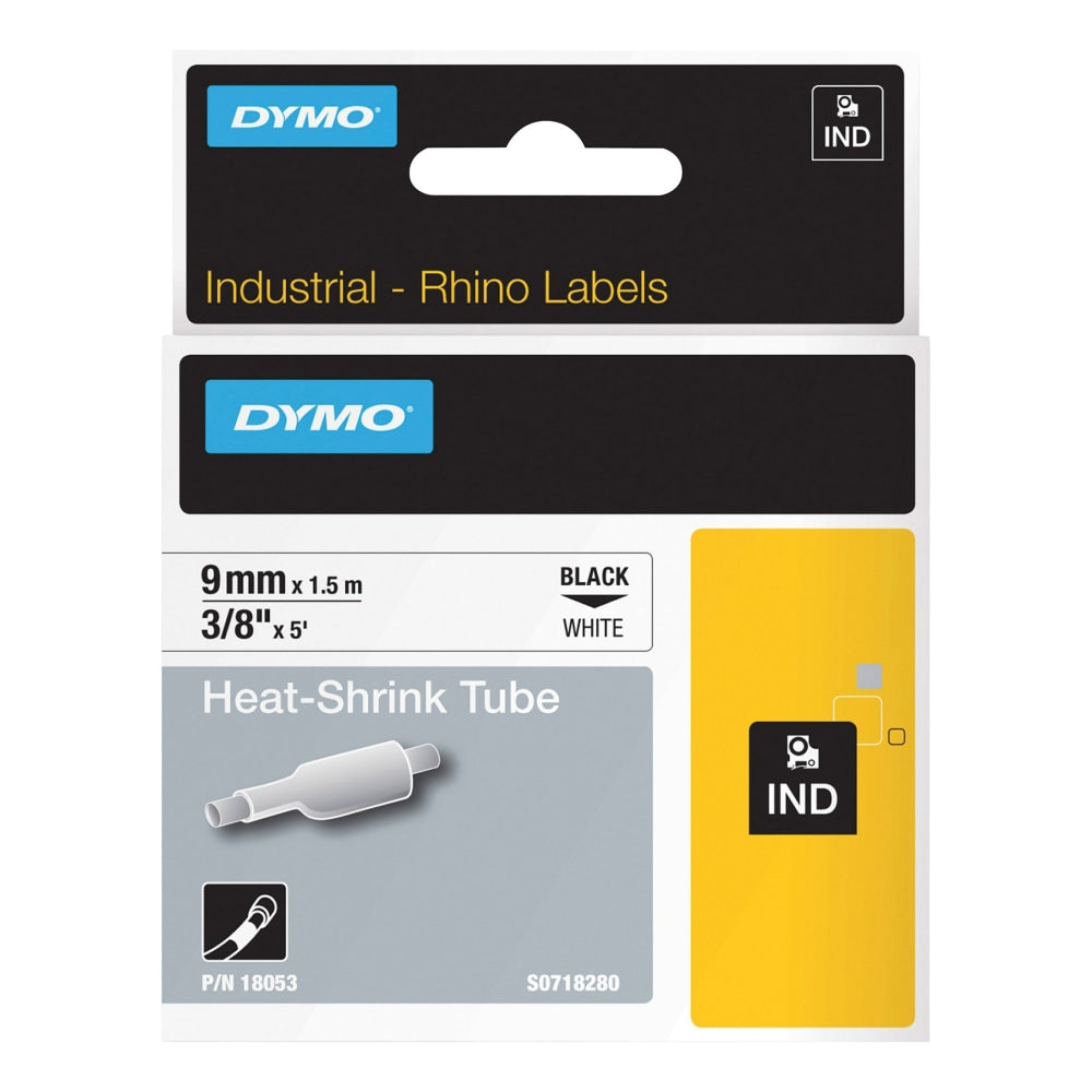 Dymo Rhino Heat Shrink Tube Label - 3/8in Width x 60in Length - Rectangle - Thermal Transfer - White - Polyolefin - 1 Each