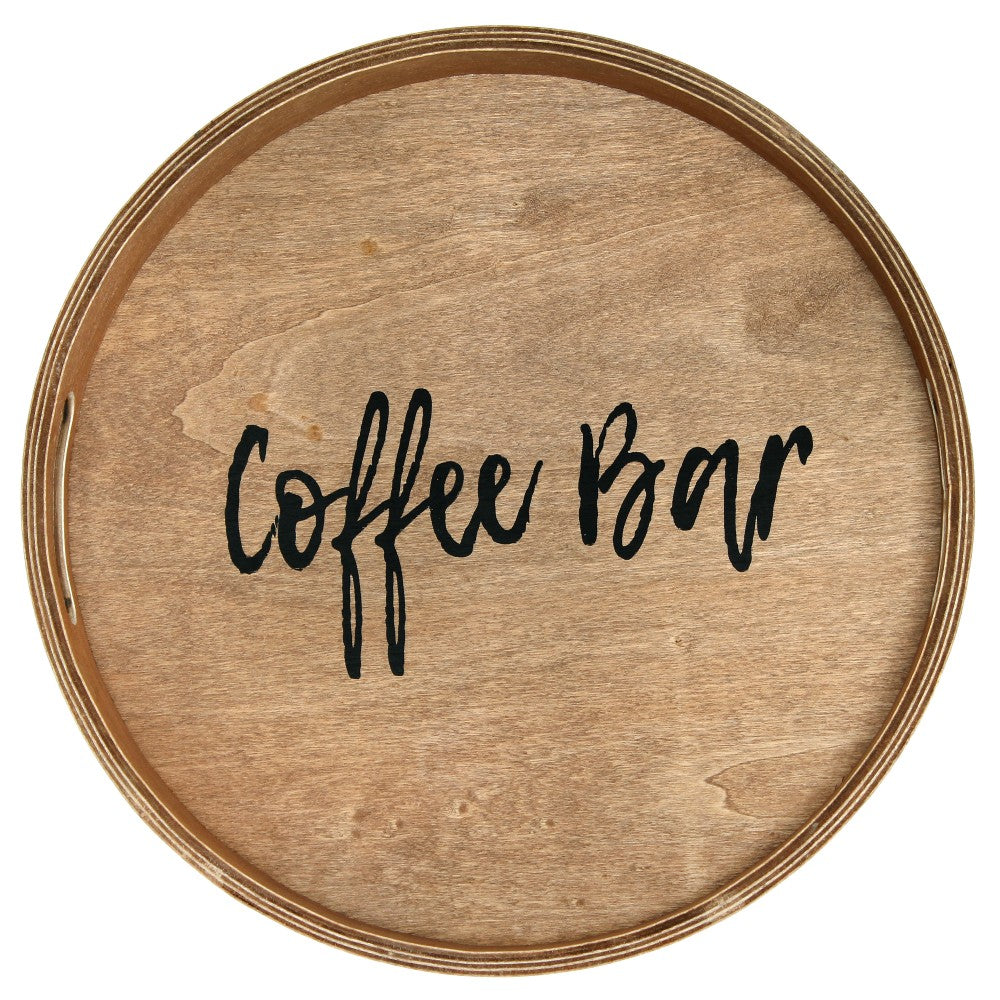 Elegant Designs Decorative Round Serving Tray, 1-11/16inH x 13-3/4inW x 13-3/4inD, Natural Coffee Bar