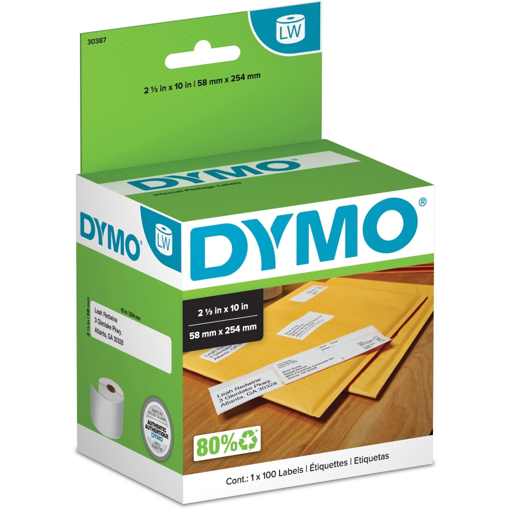 DYMO Internet Postage Labels, DYM30387, 2 5/16inW x 10inL, White, Roll of 100