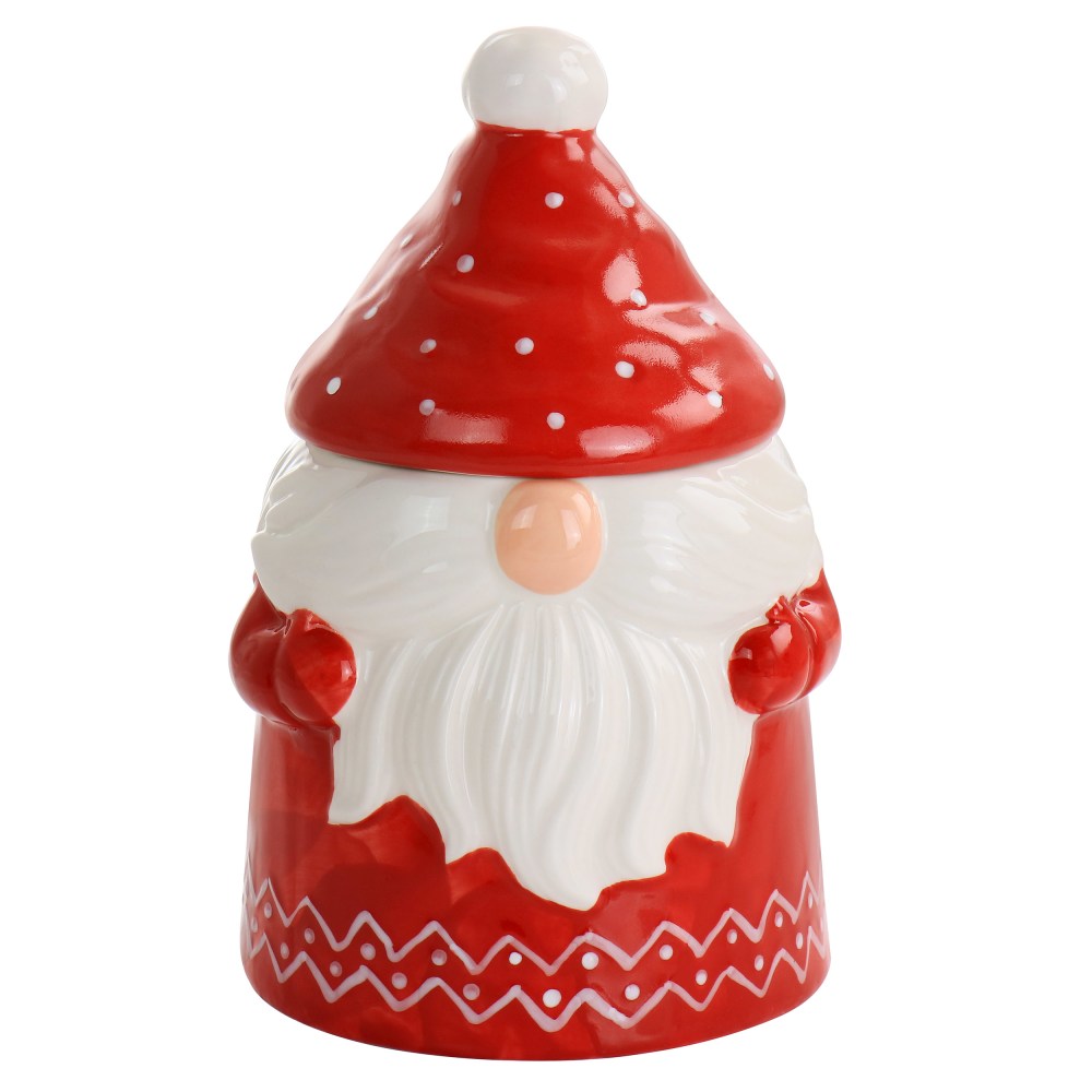 Gibson Home Happy Gnome Durastone Cookie Jar, 7-1/2in, Red