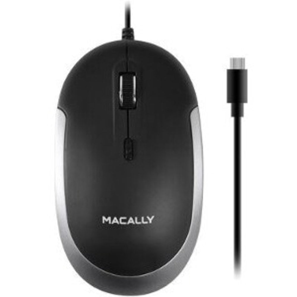 Macally USB-C Optical Quiet Click Mouse for Mac/PC Black & Space Gray - Optical - Cable - Black, Space Gray - USB Type C - 2400 dpi - Scroll Wheel - Symmetrical