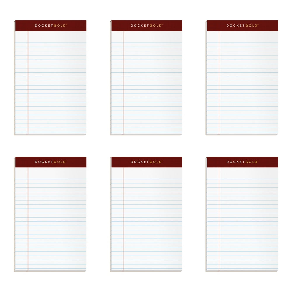 TOPS Docket Writing Tablet, 5in x 8in, Jr. Legal Rule, White, 50 Sheets Per Pad, Pack Of 6 Pads