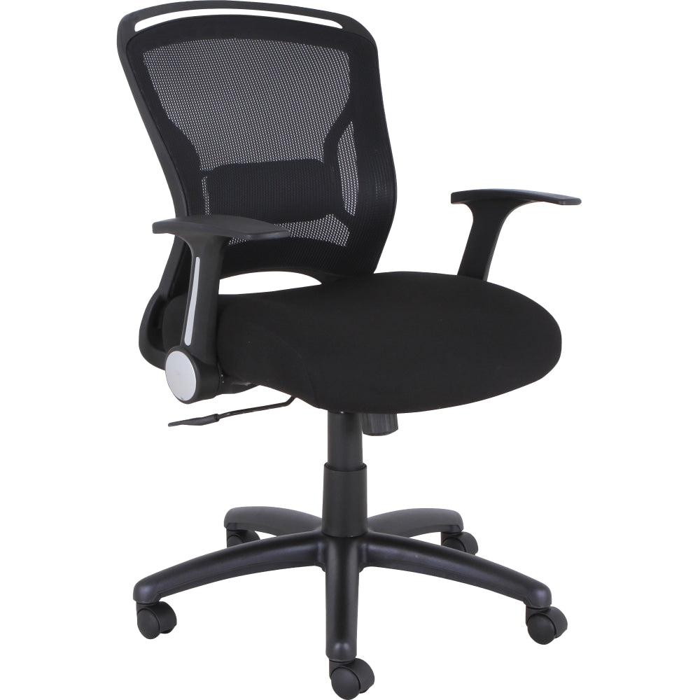 Lorell Flipper Arm Mid-Back Mesh/Fabric Chair, Black