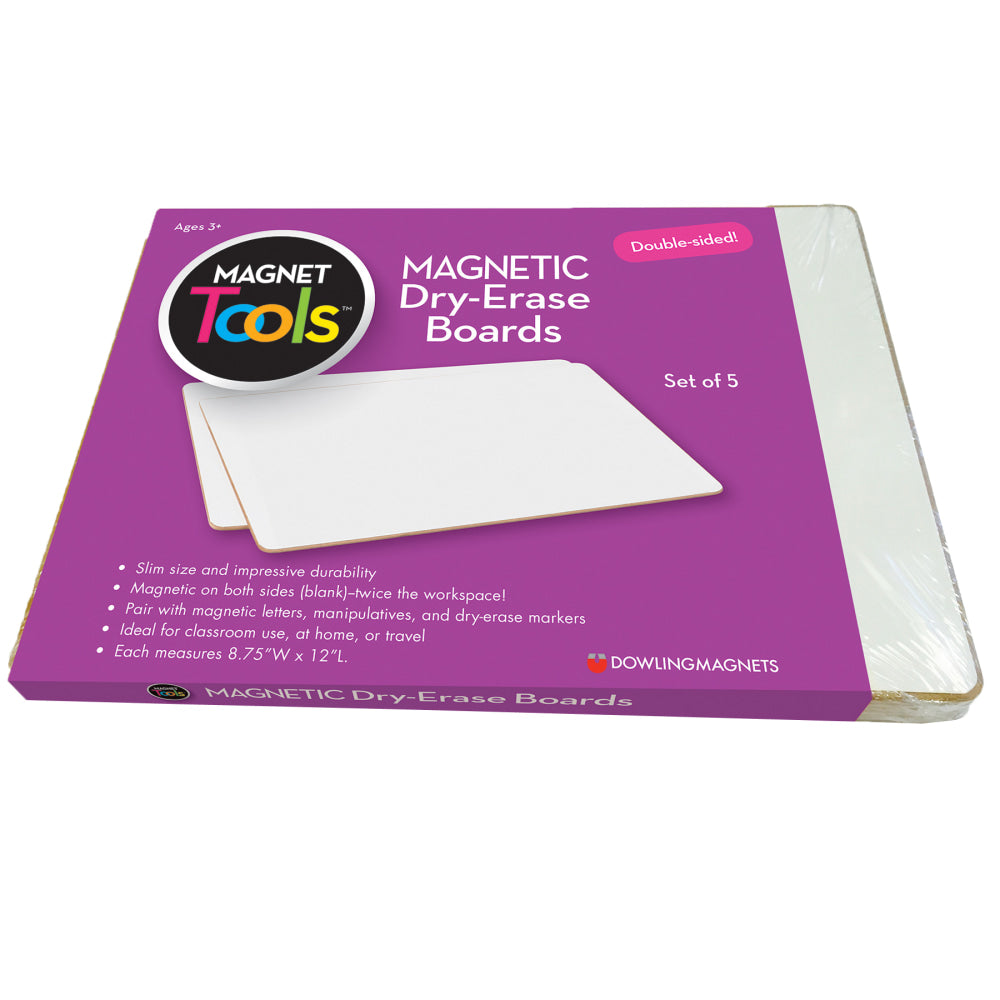 Dowling Magnets Unframed Dry-Erase Whiteboards, 9in x 12in x 1/8in, White, Pack Of 5